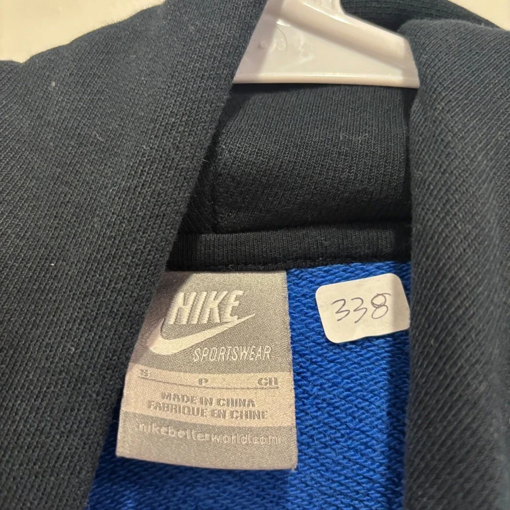 Vintage Nike Sportswear Womens Blue Black Full Zip‎ Hoodie Logo Striped Small